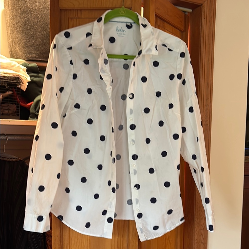 White Polka Dot Button-Up Shirt